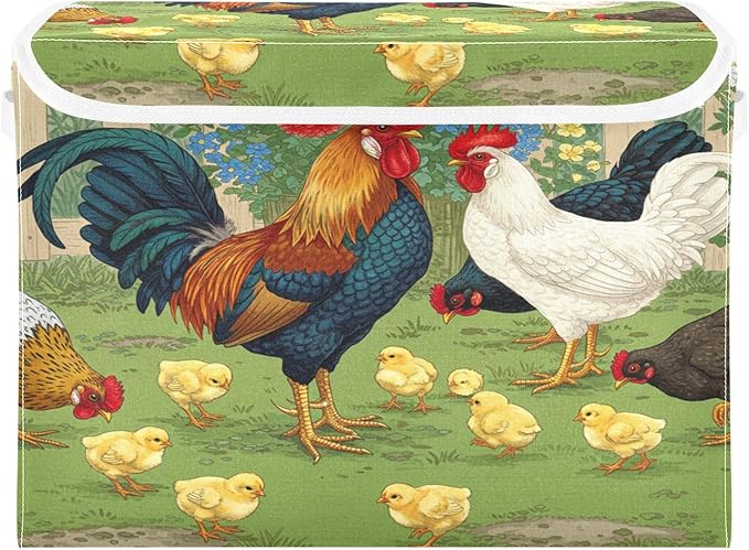 senya Baskets Collapsible Storage Bins with Lids Rooster Chick Flower Farm Storage Boxes Clothes Baskets for Organizing