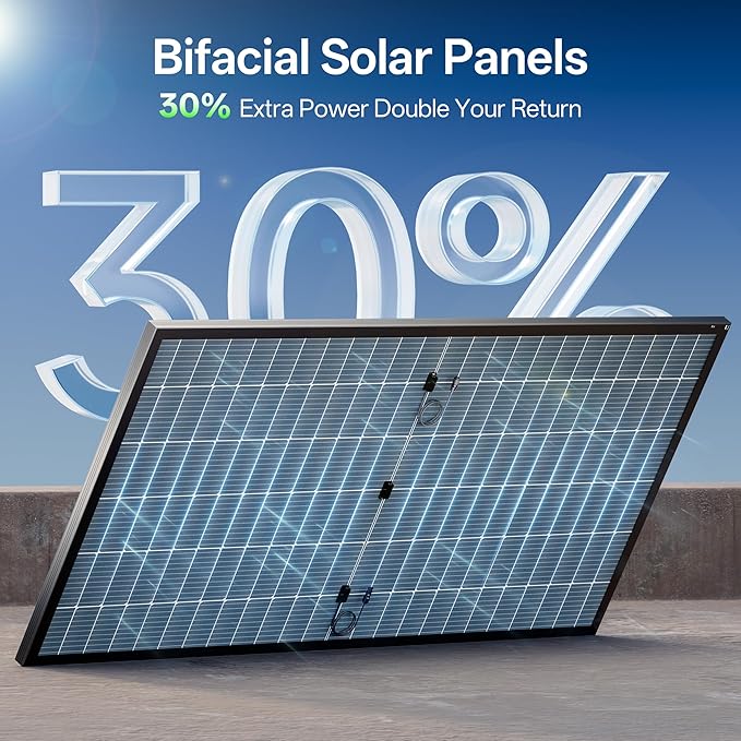 JJN 550 Watt Bifacial Solar Panels 2PCS12/24/48 Volt 1100 Watt Solar PanelMonocrystalline for Homes Rooftop Farm RV and Off-Grid Applications