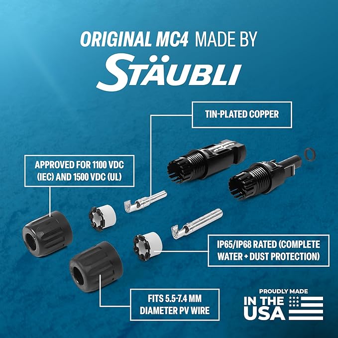 Staubli MC4 Male &amp Female Solar Panel Connectors (10 Pairs) – for PV Cable Made in USA