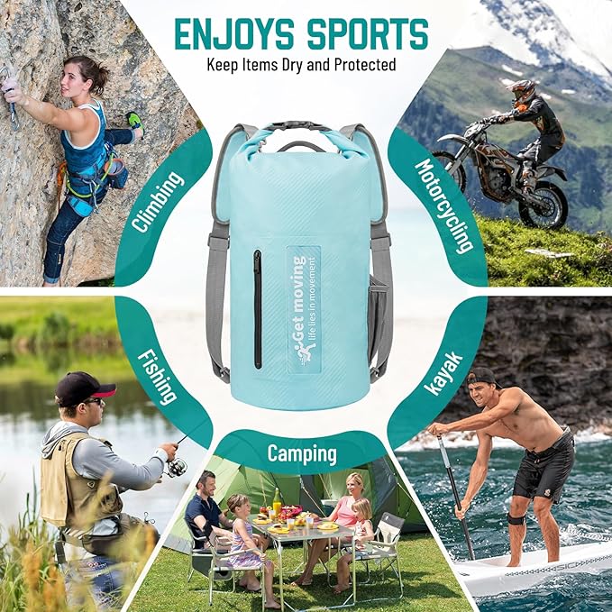 BKNOOU Dry Bag Waterproof Backpack for Women Men 10L/20L Roll Top Dry Bags for Kayaking Waterproof Bag for Travel Boating Beach Camping Hiking &amp Rafting Dry Storage Bag with Phone Pouch