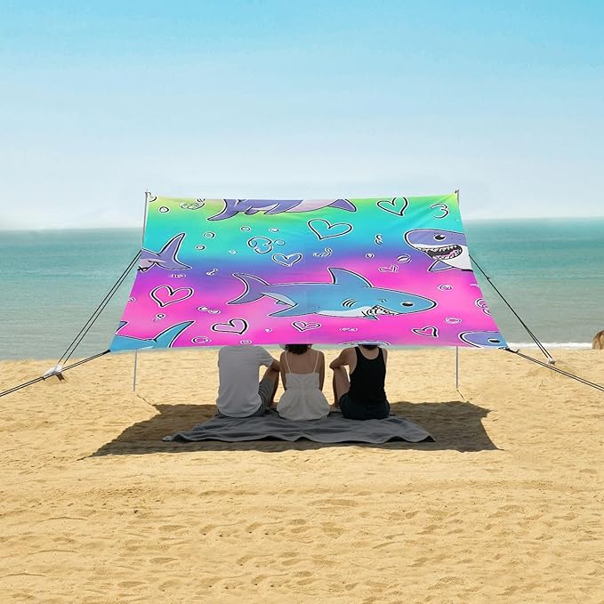 ALAZA Blue Shark Pattern Pattern Beach Tent Sun Shelter Portable Canopy Sunshade for Outdoor Camping Picnics Backyard Fun 10x9 ft