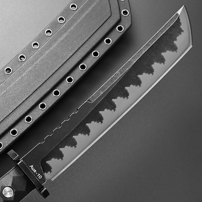 GTK33 Fixed Blade Knife AUS-10 Steel Blade Full Tang Nylon Fiberglass Handle Cool Style Knifes for Outdoor Camping Adventure Collection (Black)