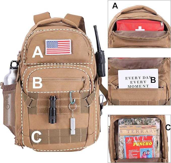 Tactical Hiking Backpack with 180° Open Design Molle Webbing Padded Laptop Compartment Lightweight for Outdoor Adventures (tan)