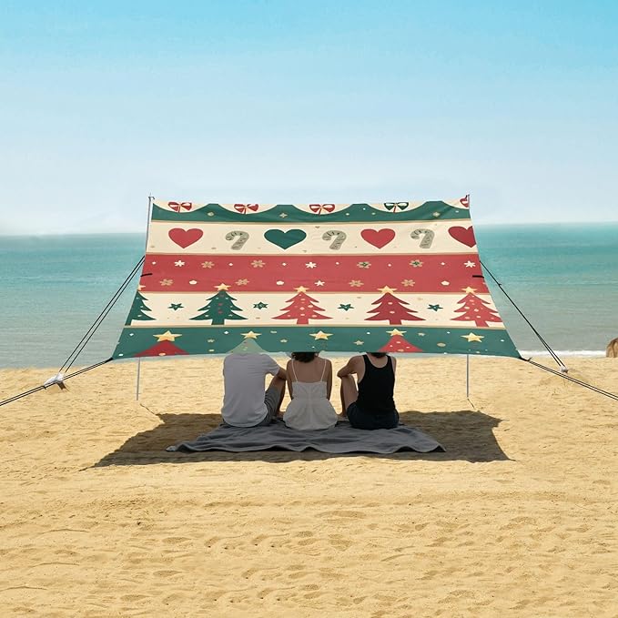 ALAZA Christmas Tree Love Pattern Beach Tent Sun Shelter Portable Canopy Sunshade for Outdoor Camping Picnics Backyard Fun 10x9 ft