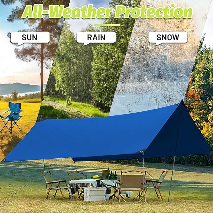 10x12 FT Blue Heavy Duty PVC Tarp 10.6 Mil Waterproof Cover with Reinforced Brass Grommets UV &amp Tear Resistant for Outdoor Camping Truck Boat Pool &amp Patio