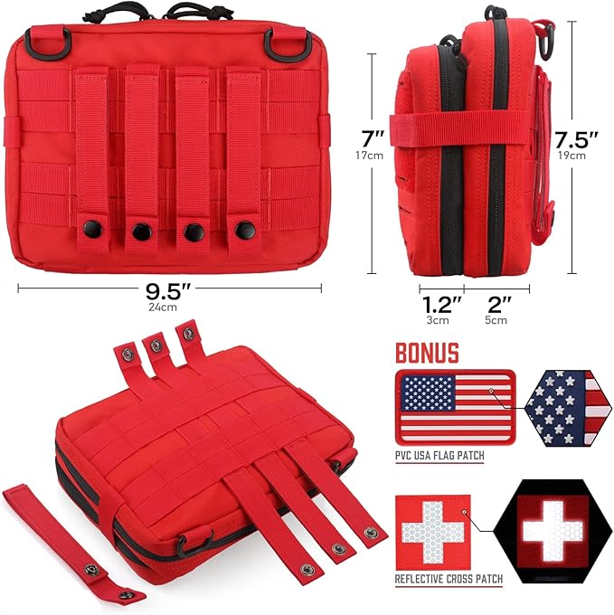 WYNEX Tactical Molle Admin Pouch of Laser Cut Design Utility Pouches Molle Attachment Military Medical EMT Organizer with Map Pocket EDC EMT Pack IFAK Tool Holder Universal U.S.A Patch Included