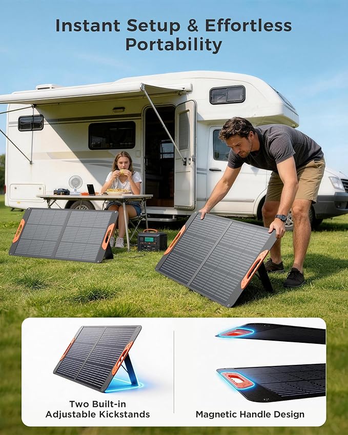 ZOUPW 100W Portable Solar Panel with 5-in-1 Cable23.5% Efficiency Mono Foldable Solar Charger for Jackery 300/Ecoflow River/Anker/BluettiIP67 Waterproof for Camping RV Off-Grid Emergency Power