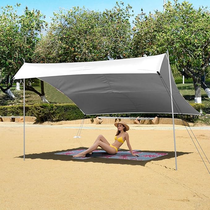 ALAZA Watercolor Wooden Fence Tulips Basket Easter Eggs Beach Tent Sun Shelter Portable Canopy Sunshade for Outdoor Camping Picnics Backyard Fun 10x9 ft