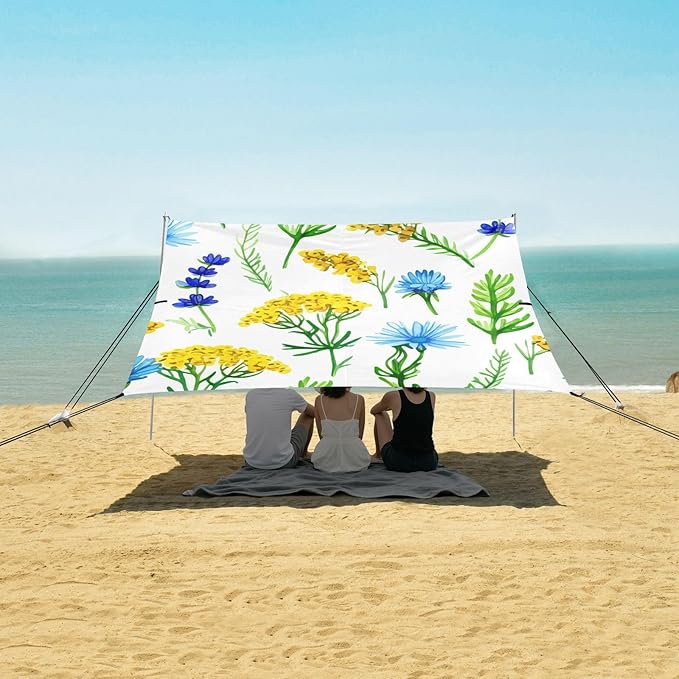 Beach Canopy with Windproof Ropes &amp Sandbags Beach Tent Sun Shade Sun Shelter for Camping Trips Fishing Backyard Fun or Picnics Botanical