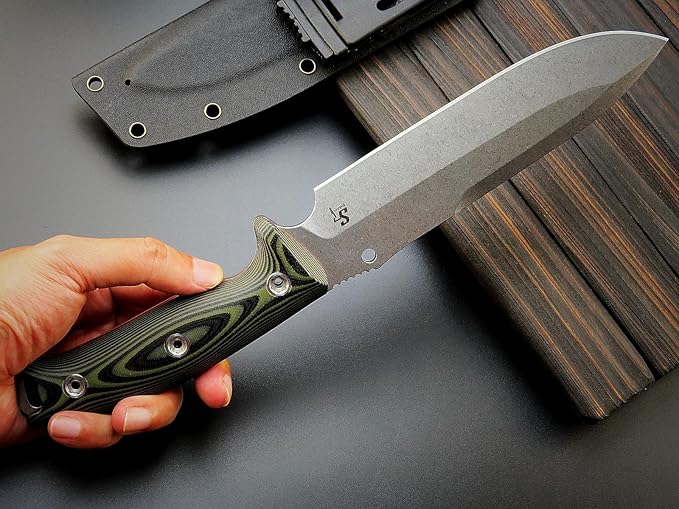 Sitivien ST11 Fixed Blade Knife DC53 Stonewashed Steel Blade Double Color G10 Handle Full Tang Knife for Outdoor Camping Hiking Hunting Fishing(Silver)