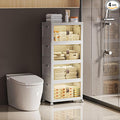 268 QT / 67 Gal White Storage Bins with 1 Lid - Collapsible Stackable Cabinet Organizer w/Wheels &amp Magnetic Doors Plastic Storage Box for Office Closet Organization