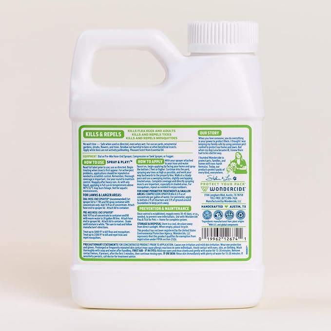 Wondercide - Flea and Tick Spray Concentrate for Yard and Garden with Natural Essential Oils – Kill Control Prevent Fleas Ticks Mosquitoes and Insects - Safe Around Pets Plants Kids - 16 oz