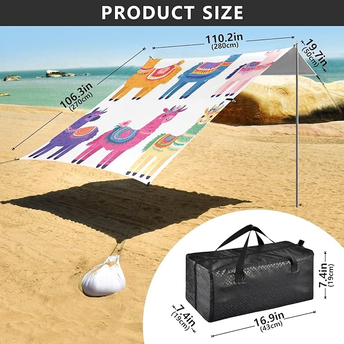 ALAZA Beautiful Set of Colorful Cute Llamas Beach Tent Sun Shelter Portable Canopy Sunshade for Outdoor Camping Picnics Backyard Fun 10x9 ft