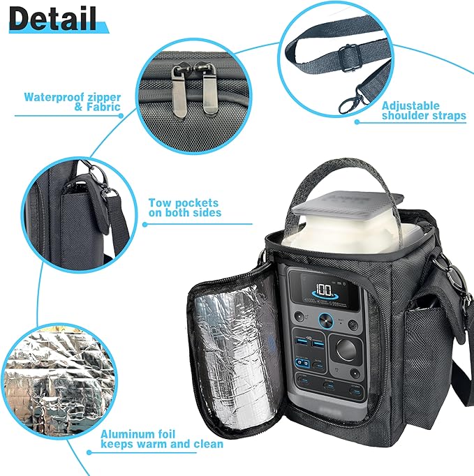 Waterproof Travel Bag Compatible with Anker SOLIX C300 DC Power Bank Station Outdoor 288Wh 90000mAhPower Bank Station Storage Case Cover with Two Pockets and Adjustable Strap