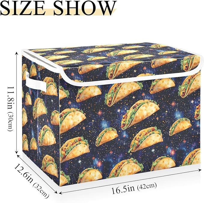 AIXIWAWA Lidded Storage Cube (Starry Taco) Fabric Foldable Closet Bins with Flip Lid and Handles Organizer Basket Container 16.5 x 12.6 x 11.8 IN