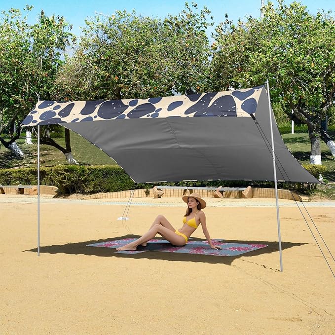 Animal Print Style Medium Slate Blue Foldable Beach Cabana UPF50+ Easy Setup Portable Sun Shelter with Sturdy Poles Sandbags and Shovel for Camping Picnics Backyard