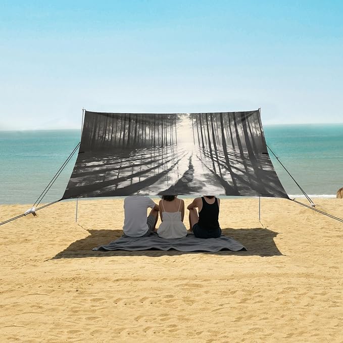 Black Forest Beach Tent Sun Shelter Set UPF50+ UV Protection 10.5 x 9.19 FT Camping Shade Canopy with Sandbags Sand Anchors Carrying Bag and Others
