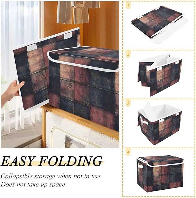 Storage Cube with Lid Plaid Red Black Print 16.5×12.6×11.8 IN Collapsible Large Capacity Foldable Storage Basket Bin Organizer