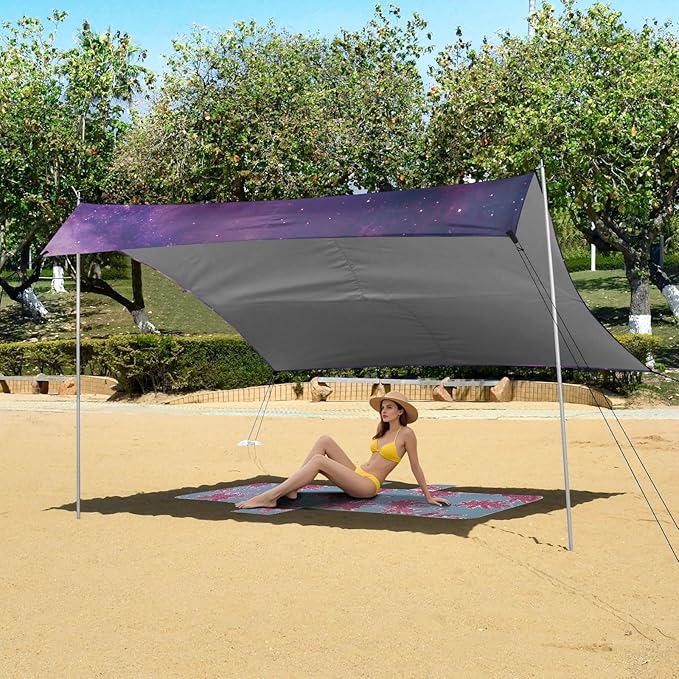 ALAZA Astronaut Cat Funny Beach Tent Sun Shelter UPF50+ Protection Beach Shade Canopy w/ 4 Sandbags for Outdoor Camping Fishing Backyard Fun Picnic 10x9 ft