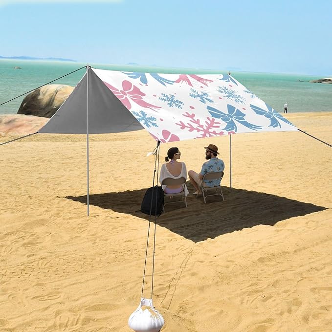 ALAZA Light Blue Bow Snowflakes Pattern Beach Tent Sun Shelter Portable Canopy Sunshade for Outdoor Camping Picnics Backyard Fun 10x9 ft