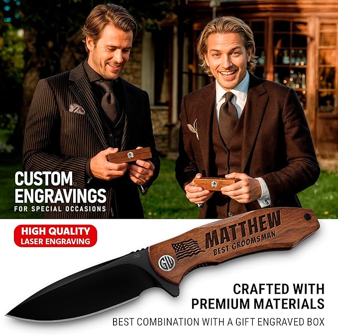 Grand Way Personalized Pocket Knife for Groomsmen - Custom Folding Knives Set of 3 pcs - Engraved Gifts for Men and Women - Gift for Groomsman Wedding Party Best Man Proposal Gift for Bride Maid