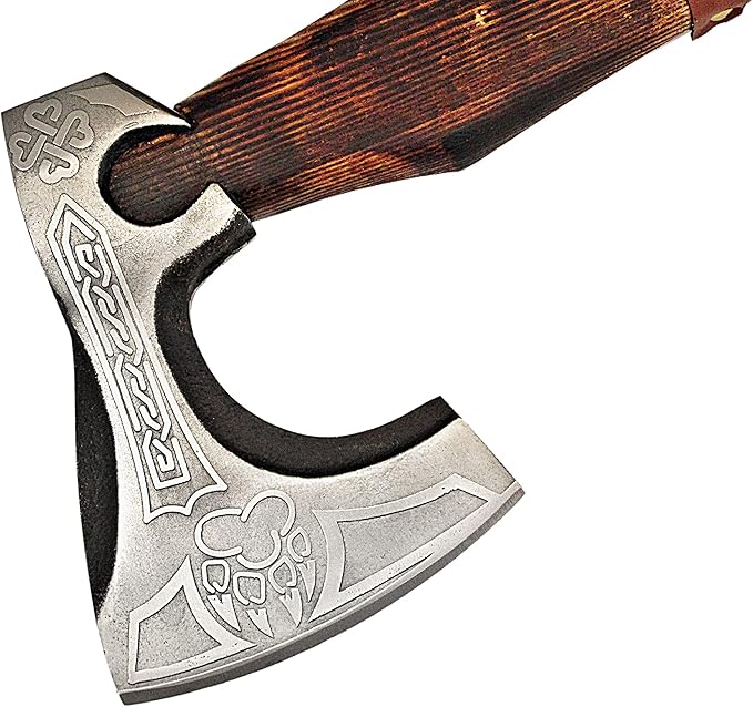 SFG - 20 Handmade Alloy Steel Axe Durable Sharp Blade Lanyard Included. Forged for Hunting Camping Kindling Chopping Firewood Branch Cutting