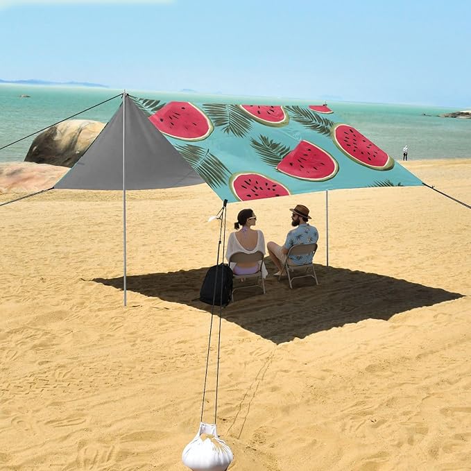 ALAZA Watermelon Palm Leaves Pattern Beach Tent Sun Shelter Portable Canopy Sunshade for Outdoor Camping Picnics Backyard Fun 10x9 ft