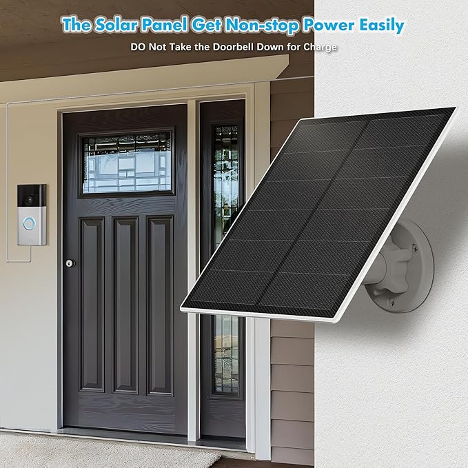 Solar Charger for Ring Doorbell5W IP65 Waterproof Solar Panel for Ring Doorbell Video Doorbell 3/3+ &ampVideo Doorbell 4 Adjustable Wall Mount 9.8ft Cable