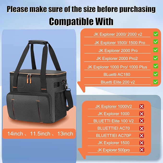 Portable Station Bag Compatible with Jackery Explorer 2000 v2/ 2000/ 2000 Pro/1000 Plus/ 1500/ 1500 Pro/ BLUETTI Elite 200 V2 Padded Travel Carrying Bag with Large Accessory Pocket &amp Shoulder Str