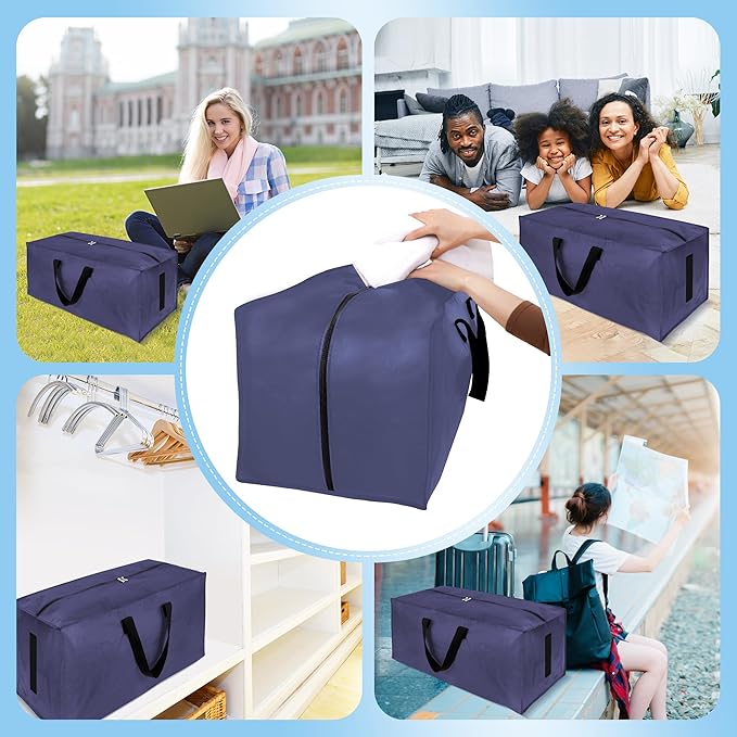 HOMESURE 8 Pack Large Strong Moving Bags with Zippers &amp Carrying Handles - Water-Resistant - Heavy Duty Storage Tote for Space Saving Fold Flat Alternative to Moving Box (Blue)