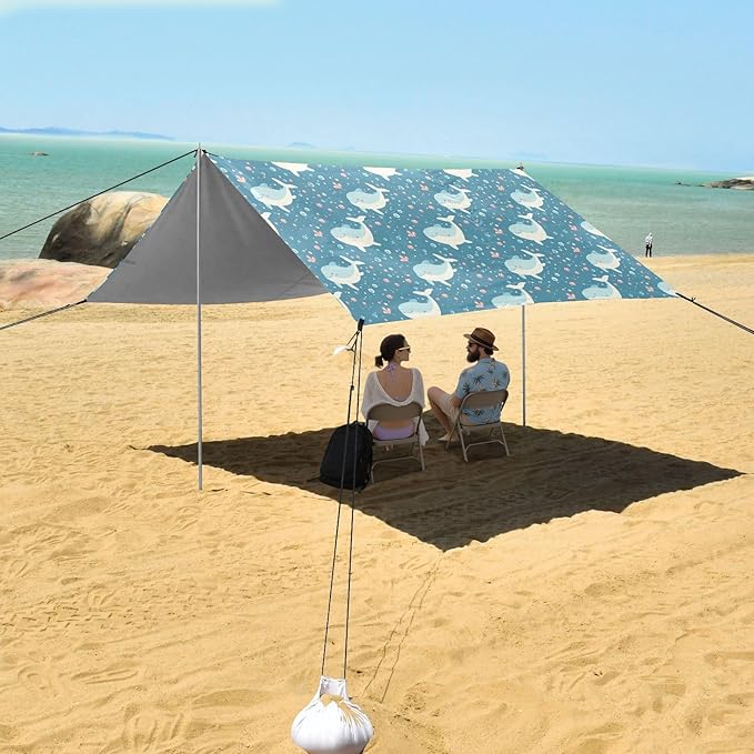 ALAZA Cute Whale Bubble Beach Tent Sun Shelter UPF50+ Protection Beach Shade Canopy w/ 4 Sandbags for Outdoor Camping Fishing Backyard Fun Picnic 10x9 ft