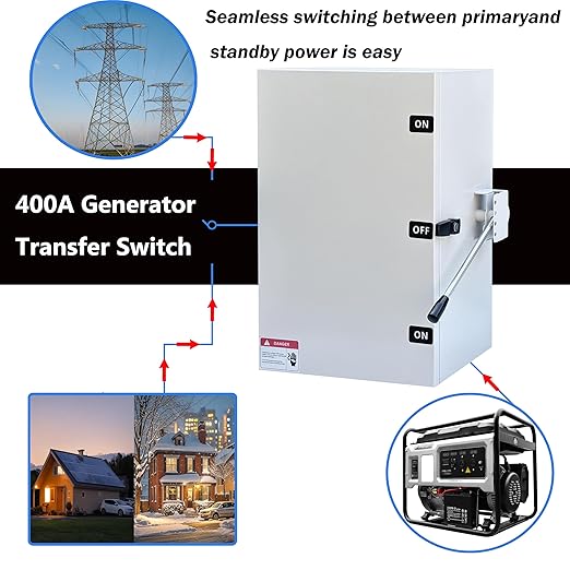 400A Generator Transfer Switch 96000W high-Power Double-Throw Heavy-Duty Safety 120V/240V Voltage Conversion Manual Transfer Switch Multiple Insulation Protection to Keep You Safe
