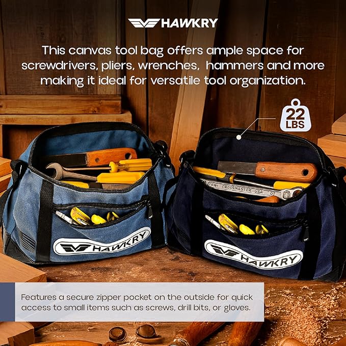 HAWKRY Heavy Duty Canvas Tool Bag Set of 2 – Waterproof Canvas Zipper Pouch Garden Tool Bag Construction Bags Heavy Duty Small Zipper Pouch Motorcycle Tool Multipurpose Fishing Bag