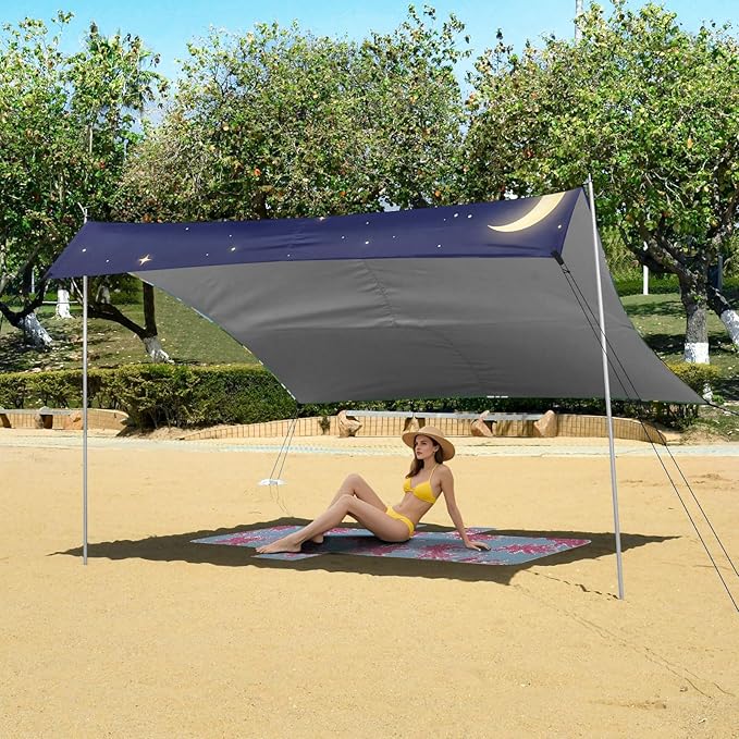 Beach Canopy with Windproof Ropes &amp Sandbags Beach Tent Sun Shade Sun Shelter for Camping Trips Fishing Backyard Fun or Picnics St. Patrick's Day