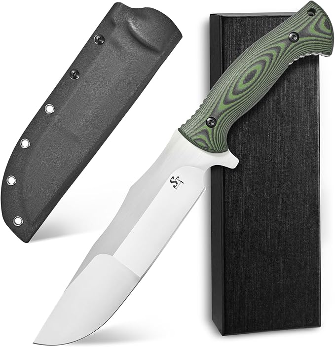 Sitivien ST21 Fixed Blade Knife 8mm Thick AUS-10 Stainless Steel Blade Full Tang Two Tone G10 Handle EDC Fixed Knifes for Outdoor Camping Field Living(Silver)