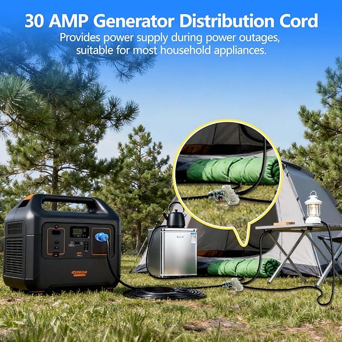 30 Amp to 110 Adapter 25FT Locking 30 Amp Generator Cord with Circuit Breaker NEMA L5-30P Male to 3X 5-20 Female 12/3 Guage 3 Outlet Adapter ETL Listed Generator Adapter Cord