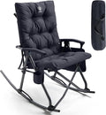 EVER ADVANCED Oversized Folding Rocking Camping Chair Padded Portable Rocker Chairs for Patio Lawn and Outdoors Heavy Duty Hard Armchair for Adults Supports 400lbs Black