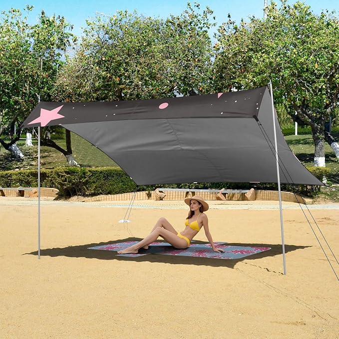 ALAZA Cute Pink Unicorn Silhouette Animal Leopard Dots Stars Beach Tent Sun Shelter Portable Canopy Sunshade for Outdoor Camping Picnics Backyard Fun 10x9 ft
