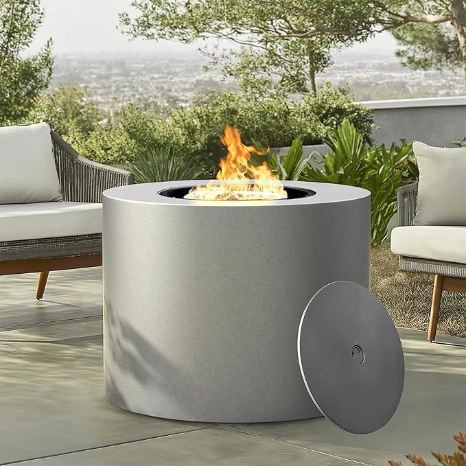 32 Inch Propane Fire Pit Table 50000 BTU Round Outdoor Fire Table Alloy Steel Gas Fire Pits with Waterproof Cover Lava Rocks and Lid CSA Certified for Patio Deck Backyard Gray