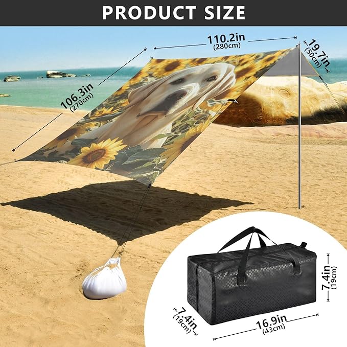 ALAZA Labrador Dog in Sunflower Field Beach Tent Sun Shelter Portable Canopy Sunshade for Outdoor Camping Picnics Backyard Fun 10x9 ft