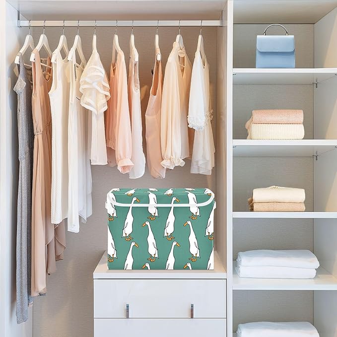 Storage Box Cute Duck Closet Storage Bins with Lids Foldable Oxford Fabric Storage Box for Home Bedroom Closet Office (16.5x12.6x11.8 in)