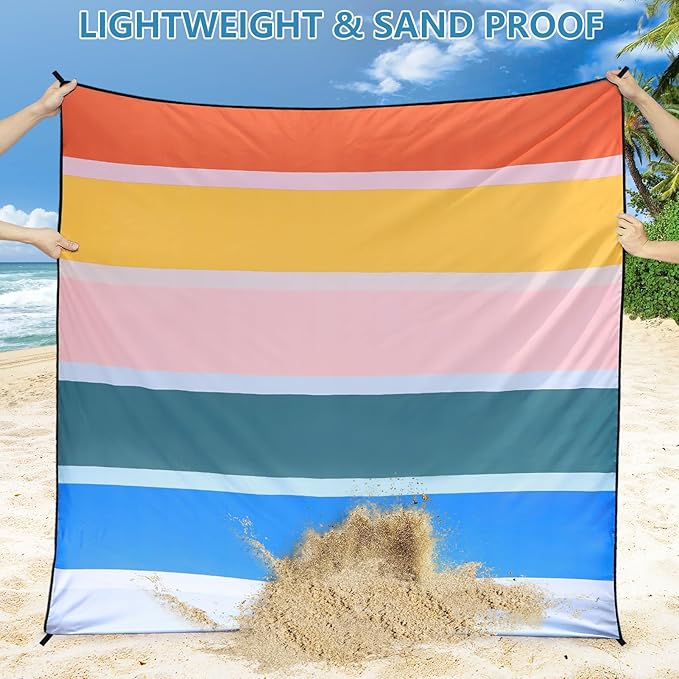 Beach Blanket Waterproof Sandproof Beach Mat 79 X 83/10'x9'for 2-8 Adults Quick Drying Outdoor Picnic Mat Beach Accessories for Travel Camping Hiking