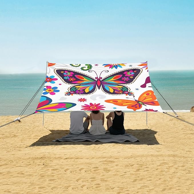 ALAZA Butterfly Colorful Beach Tent Sun Shelter Portable Canopy Sunshade for Outdoor Camping Picnics Backyard Fun 10x9 ft