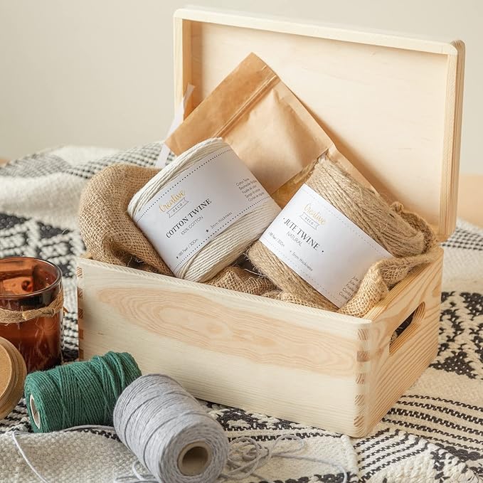 Creative Deco Large Wooden Storage Box with Hinged Lid | 11.8 x 7.87 x 5.51 in (+-0.5) | Keepsake Unfinished Plain Unpainted Gift Box with Handles for Tool Toy Kitchen | ROUGH &amp UNSANDED Wood Trun