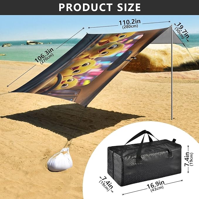 ALAZA Chicks Drivring Funny Animals Beach Tent Sun Shelter UPF50+ Protection Beach Shade Canopy w/ 4 Sandbags for Outdoor Camping Fishing Backyard Fun Picnic 10x9 ft