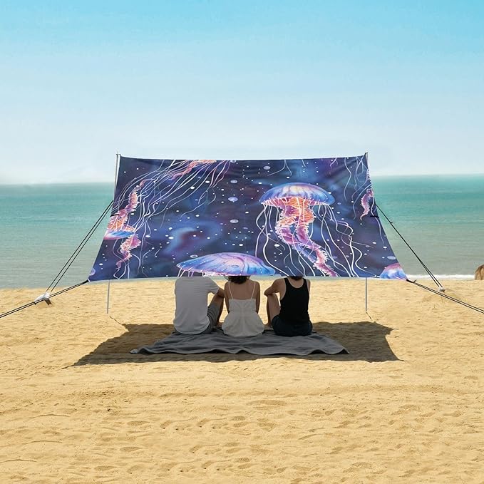 ALAZA Beautiful Jellyfish Watercolor Tropical Beach Tent Sun Shelter Portable Canopy Sunshade for Outdoor Camping Picnics Backyard Fun 10x9 ft