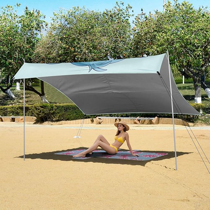 ALAZA Cute Baby Elephant Beach Tent Sun Shelter UPF50+ Protection Beach Shade Canopy w/ 4 Sandbags for Outdoor Camping Fishing Backyard Fun Picnic 10x9 ft
