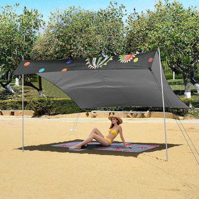 ALAZA Rainbow Cactus Polka Dots Beach Tent Sun Shelter UPF50+ Protection Beach Shade Canopy w/ 4 Sandbags for Outdoor Camping Fishing Backyard Fun Picnic 10x9 ft