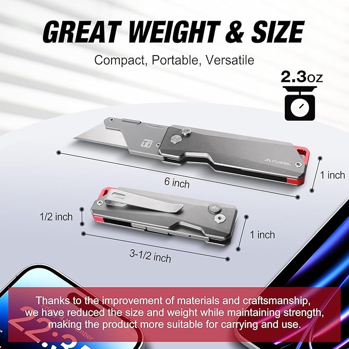 FLISSA Advanced Titanium Utility Knife CNC Unibody Lightweight All Metal Folding Box Cutter Quick Change Blade Razor KnifeIdeal Gifts for Men Women with 10 Extra Blades