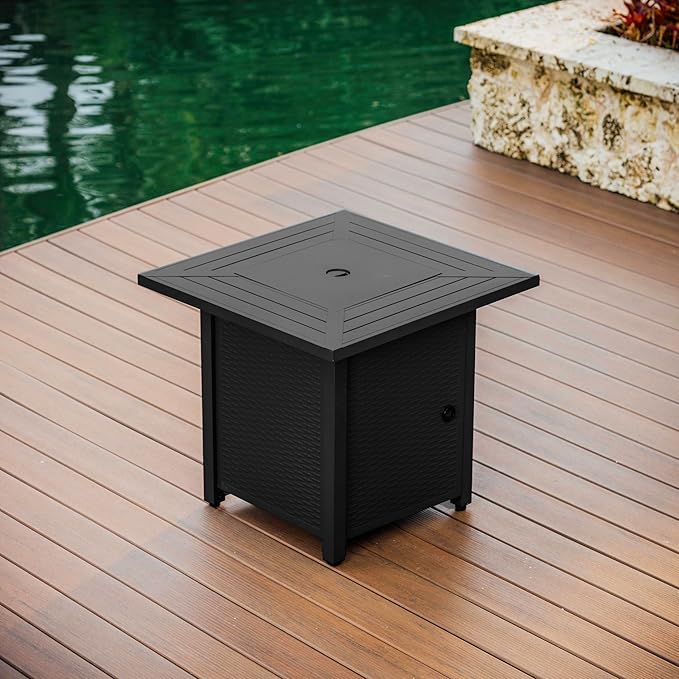 Nestl 28 Inch Fire Pit for Outdoor - 40000 BTU Outdoor Propane Fire Pit Table with Lid Rain Cover &amp Lava Rocks - Patio Fire Pit Table for Backyard Gatherings - Black